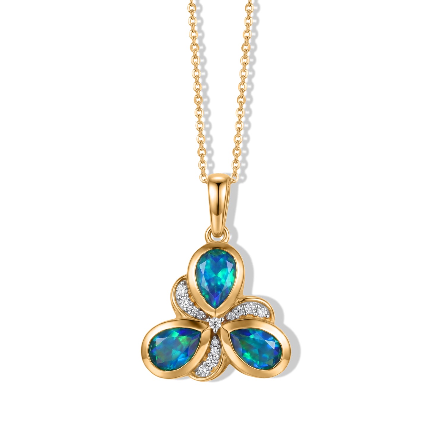 D'Joy Pfau Quarz Triplette, Weißer Zirkon Schmuckset ca. 50 cm 925 Silber 750 Vergoldet ca. 2.66 ct