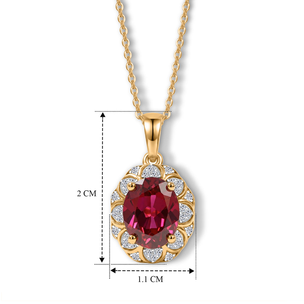 LUXURIANT - AAA Lab Grown Rubin, Weißer Zirkon Schmuckset ca. 50 cm 925 Silber 750 Gelbgold vermeil ca. 2,86 ct.