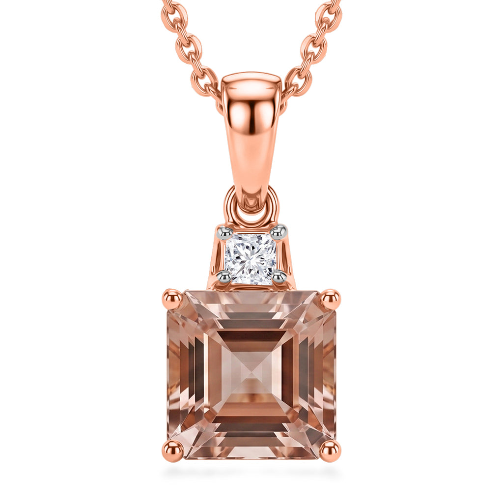 LUXURIANT DIAMOND - AA Rosa Morganit, Lab Grown Diamant Schmuckset ca. 50 cm 925 Silber 750 Roségold vermeil ca. 1,80 ct.