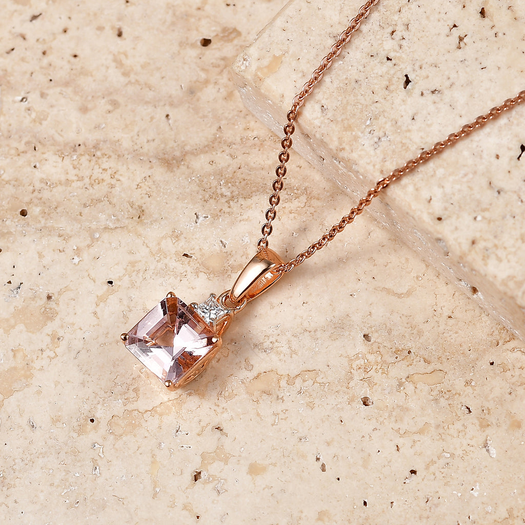 LUXURIANT DIAMOND - AA Rosa Morganit, Lab Grown Diamant Schmuckset ca. 50 cm 925 Silber 750 Roségold vermeil ca. 1,80 ct.