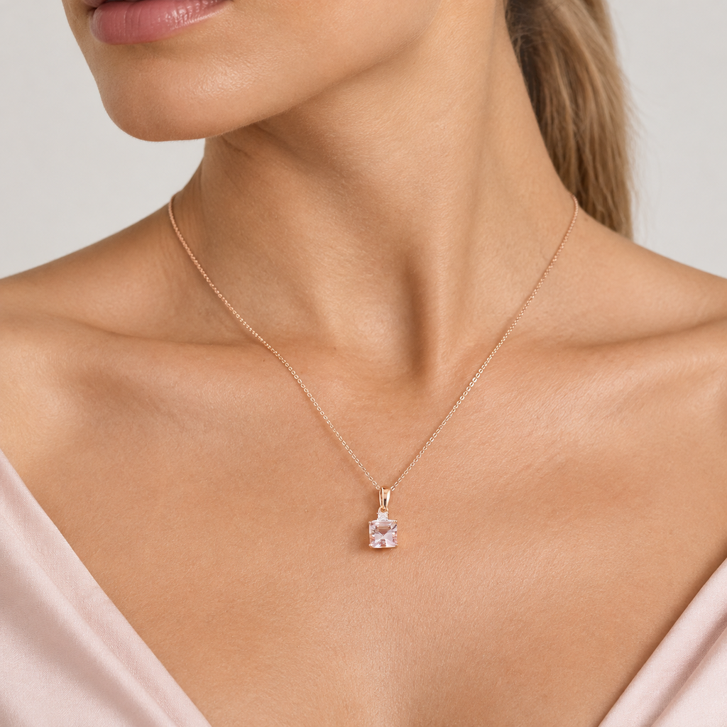 LUXURIANT DIAMOND - AA Rosa Morganit, Lab Grown Diamant Schmuckset ca. 50 cm 925 Silber 750 Roségold vermeil ca. 1,80 ct.