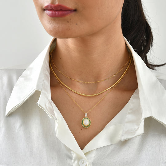 D'Joy AAA Natürlicher, äthiopischer Welo Opal, Moissanit Schmuckset ca. 50 cm 925 Silber 585 Vergoldet ca. 2.32 ct
