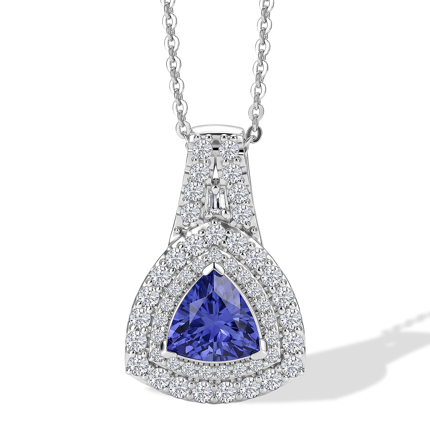 D'Joy AA Tansanit, Moissanit AGI zertifiziert Schmuckset ca. 45 cm 925 Silber Rhodiniert ca. 1,75 ct.