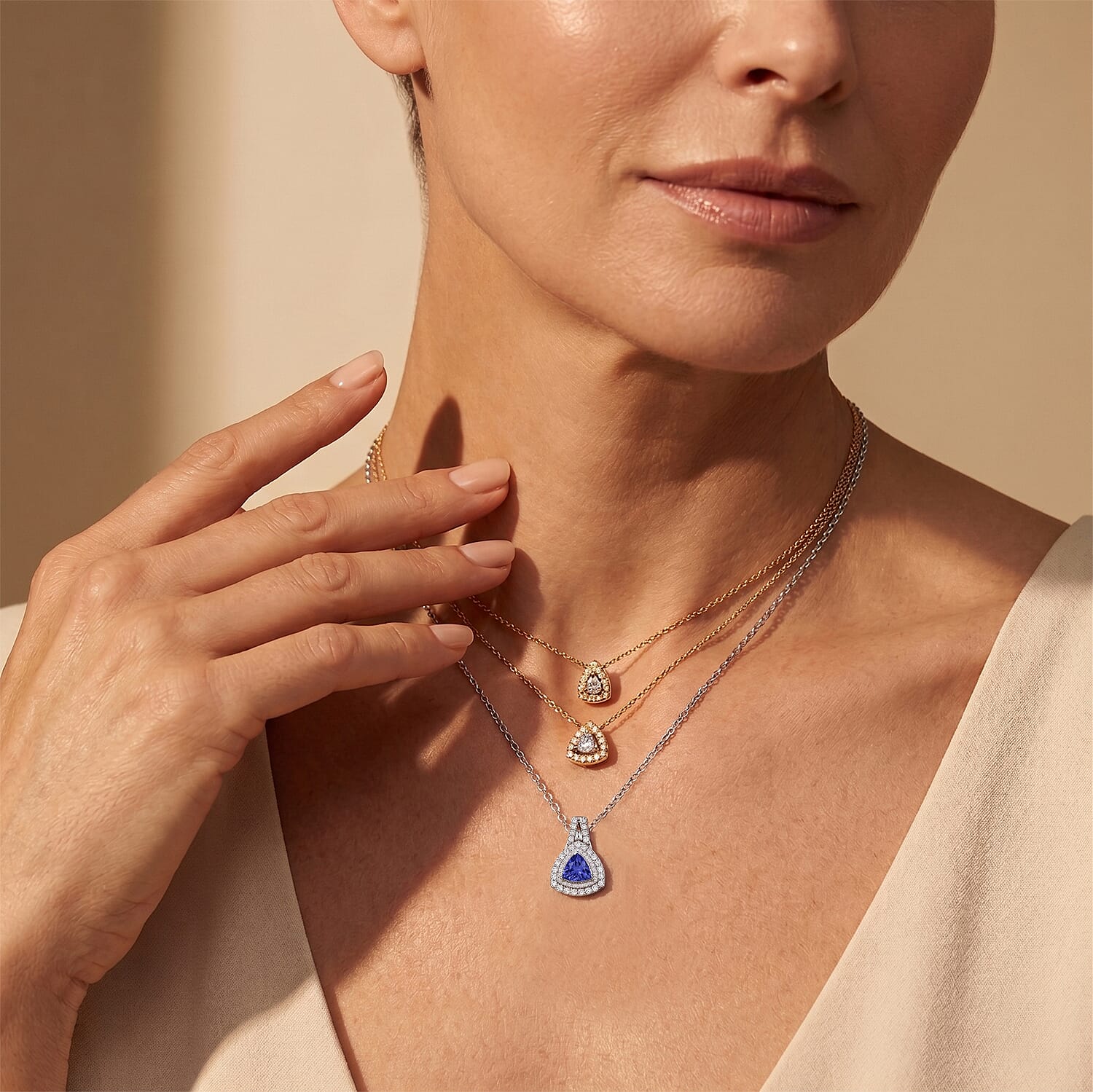 D'Joy AA Tansanit, Moissanit AGI zertifiziert Schmuckset ca. 45 cm 925 Silber Rhodiniert ca. 1,75 ct.
