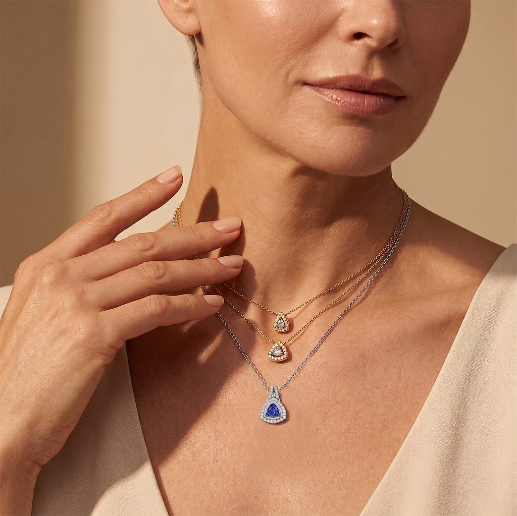 D'Joy AA Tansanit, Moissanit AGI zertifiziert Schmuckset ca. 45 cm 925 Silber Rhodiniert ca. 1,75 ct.