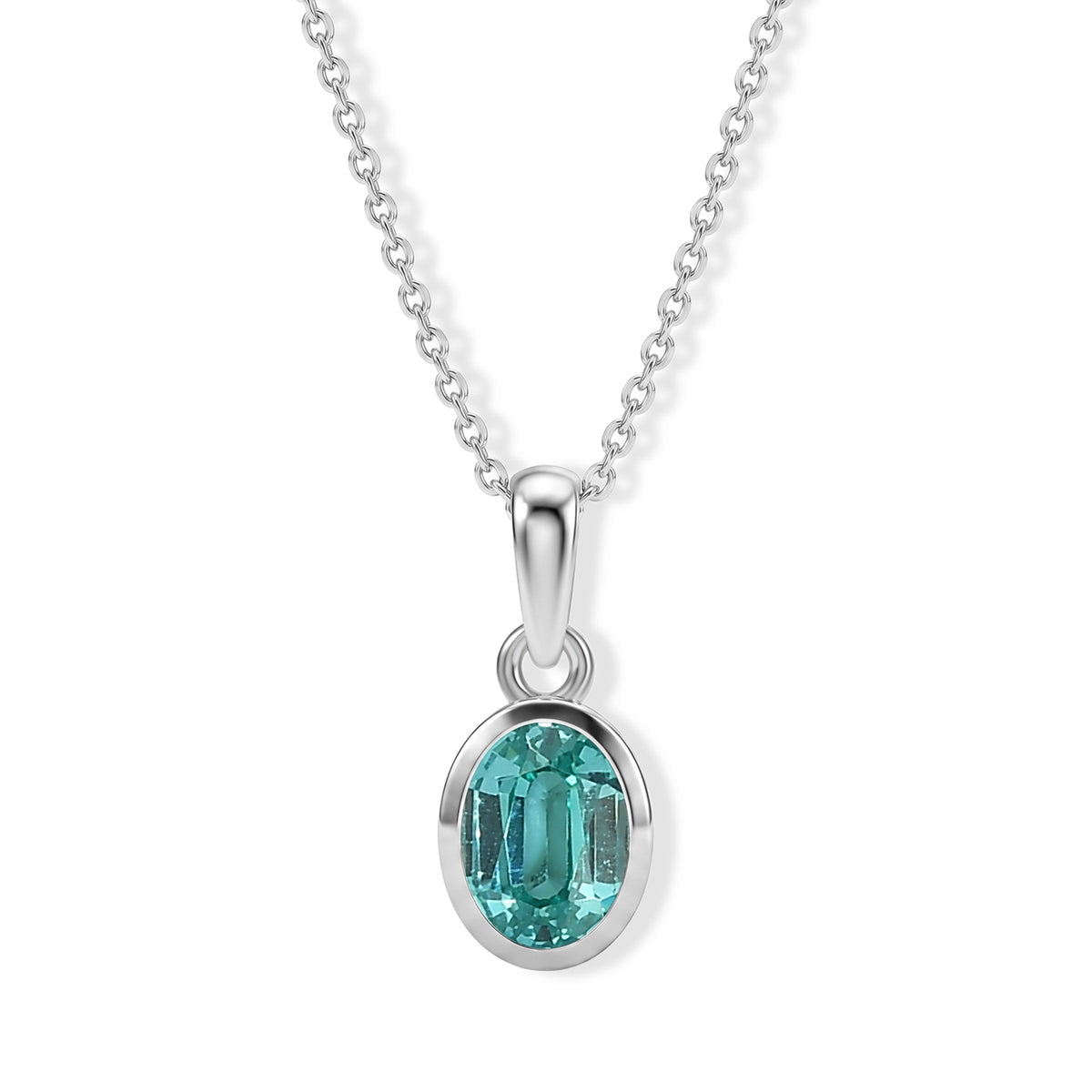 D'Joy AA Labor Paraiba Yag Solitär Anhänger mit 50cm Kette, 925 Silber rhodiniert - 1,42 ct.