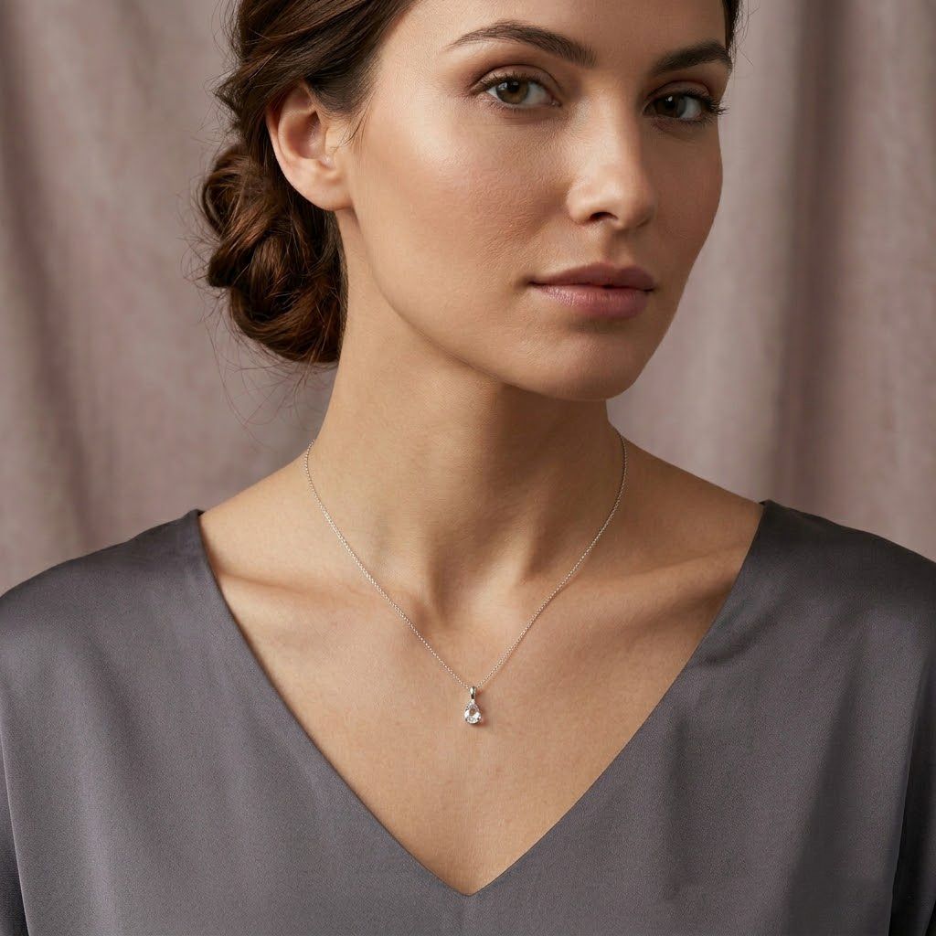 LUXURIANT DIAMOND - Lab Grown Diamant VS-EF (Briolette-Schliff) Schmuckset ca. 50 cm 925 Silber Rhodiniert ca. 1.00 ct