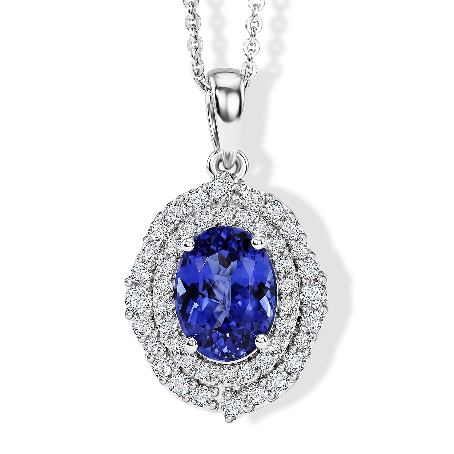 D'Joy AA Tansanit, Moissanit AGI zertifiziert Schmuckset ca. 45 cm 925 Silber Rhodiniert ca. 1,99 ct.