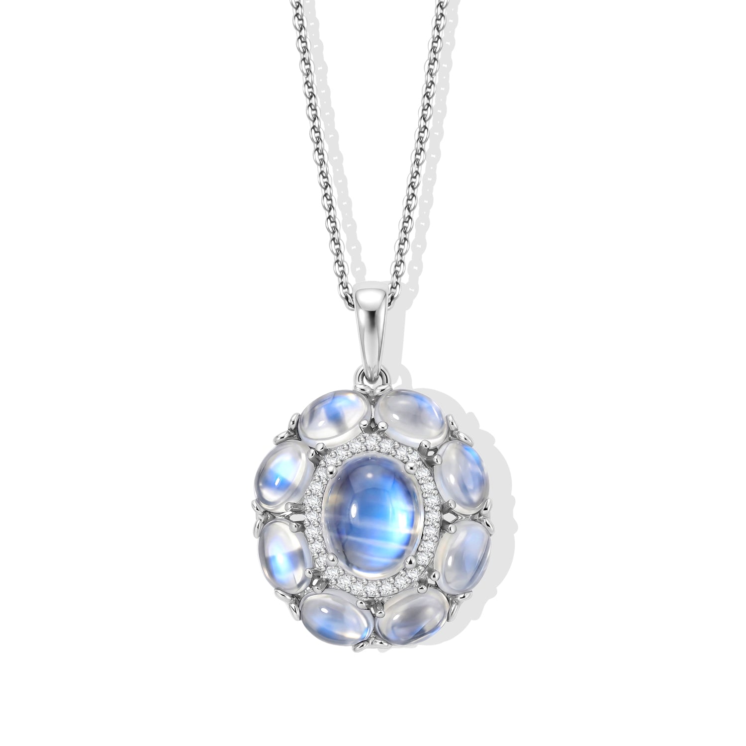 D'Joy Regenbogen Mondstein Schmuckset ca. 50 cm 925 Silber Rhodiniert ca. 6,97 ct.
