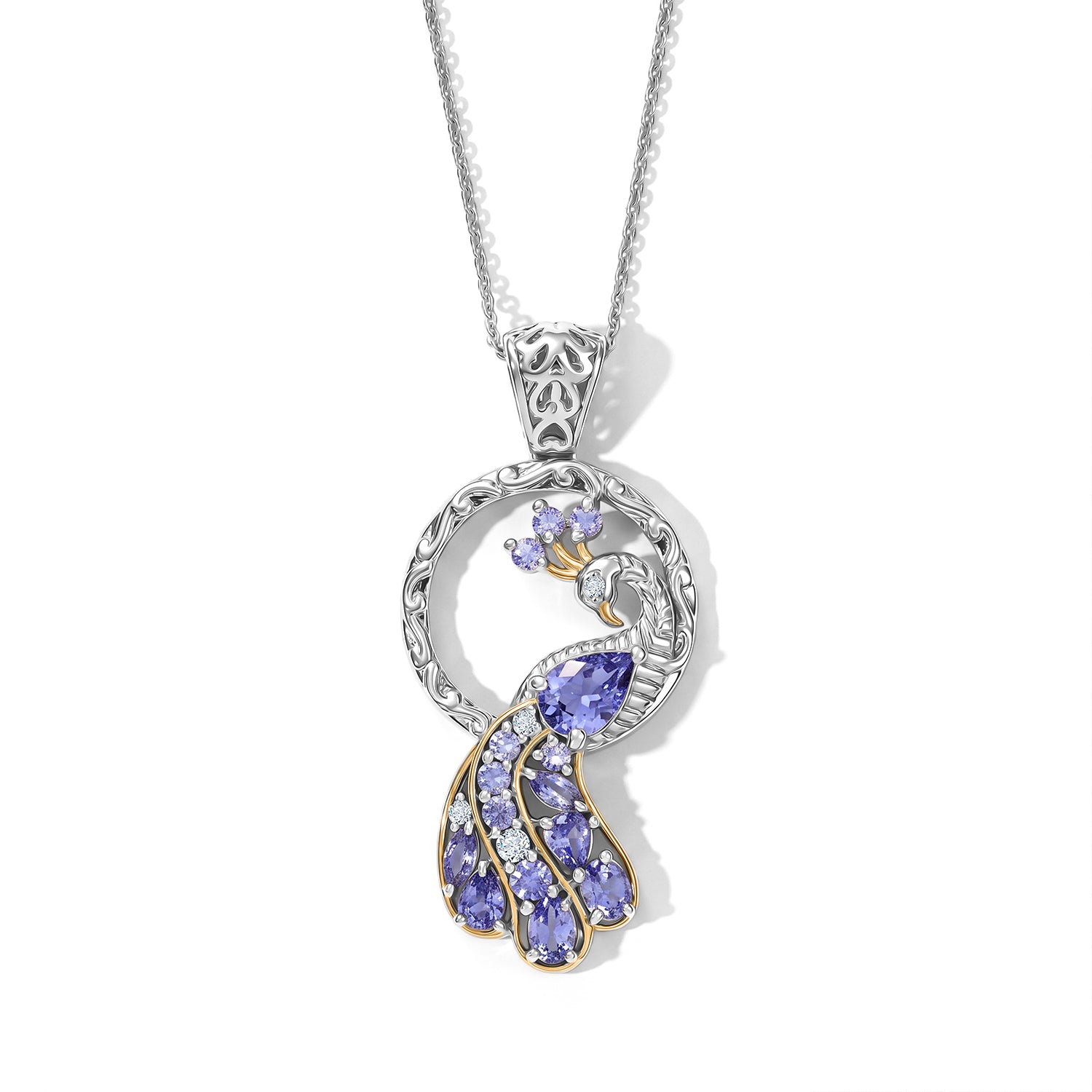 D'Joy Tansanit und Zirkon Anhänger mit 50cm Kette, 925 Silber rhodiniert und 750 Gelbgold Vermeil - 1,98 ct.