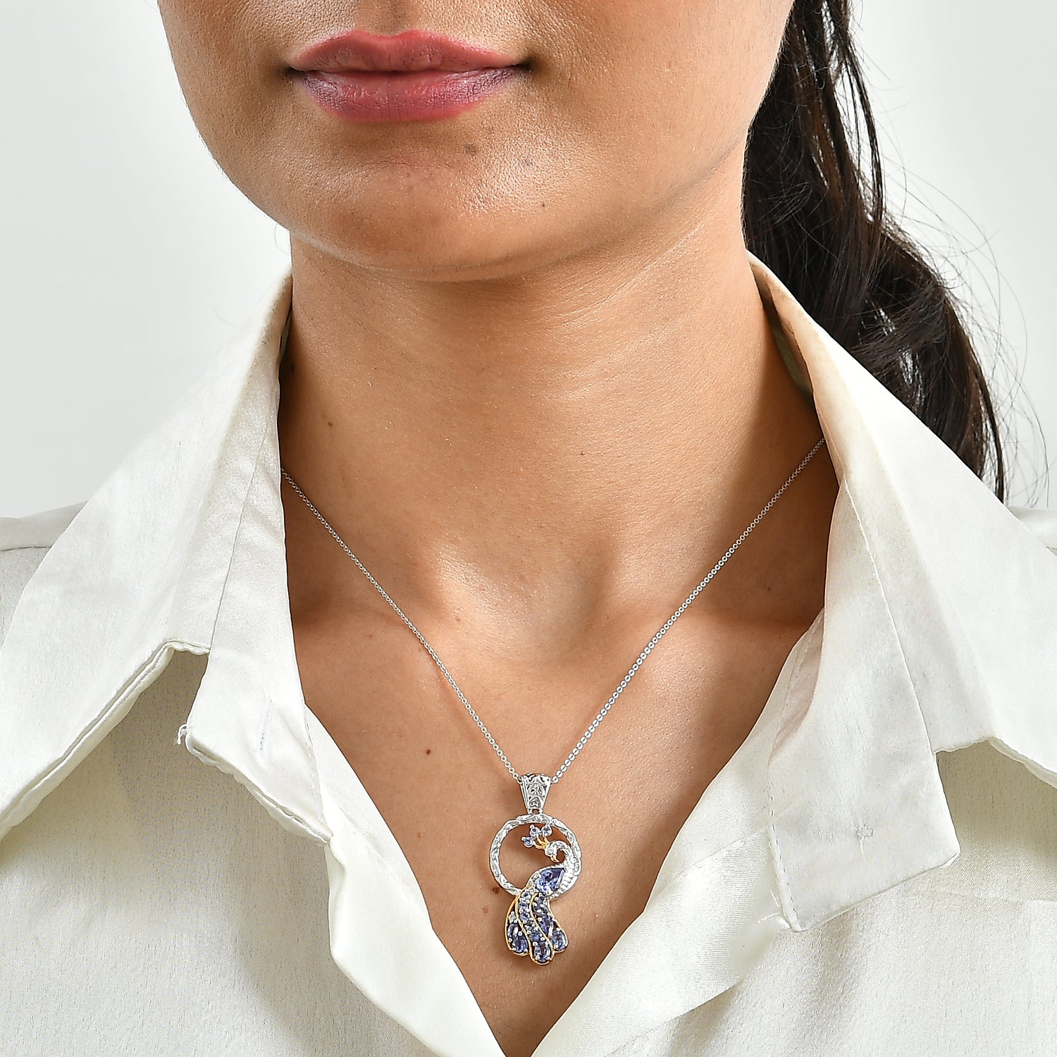 D'Joy Tansanit Schmuckset ca. 50 cm 925 Silber Rhodiniert, 925 Silber Rhodiniert und 750 Gelbgold Vermeil ca. 1,98 ct.