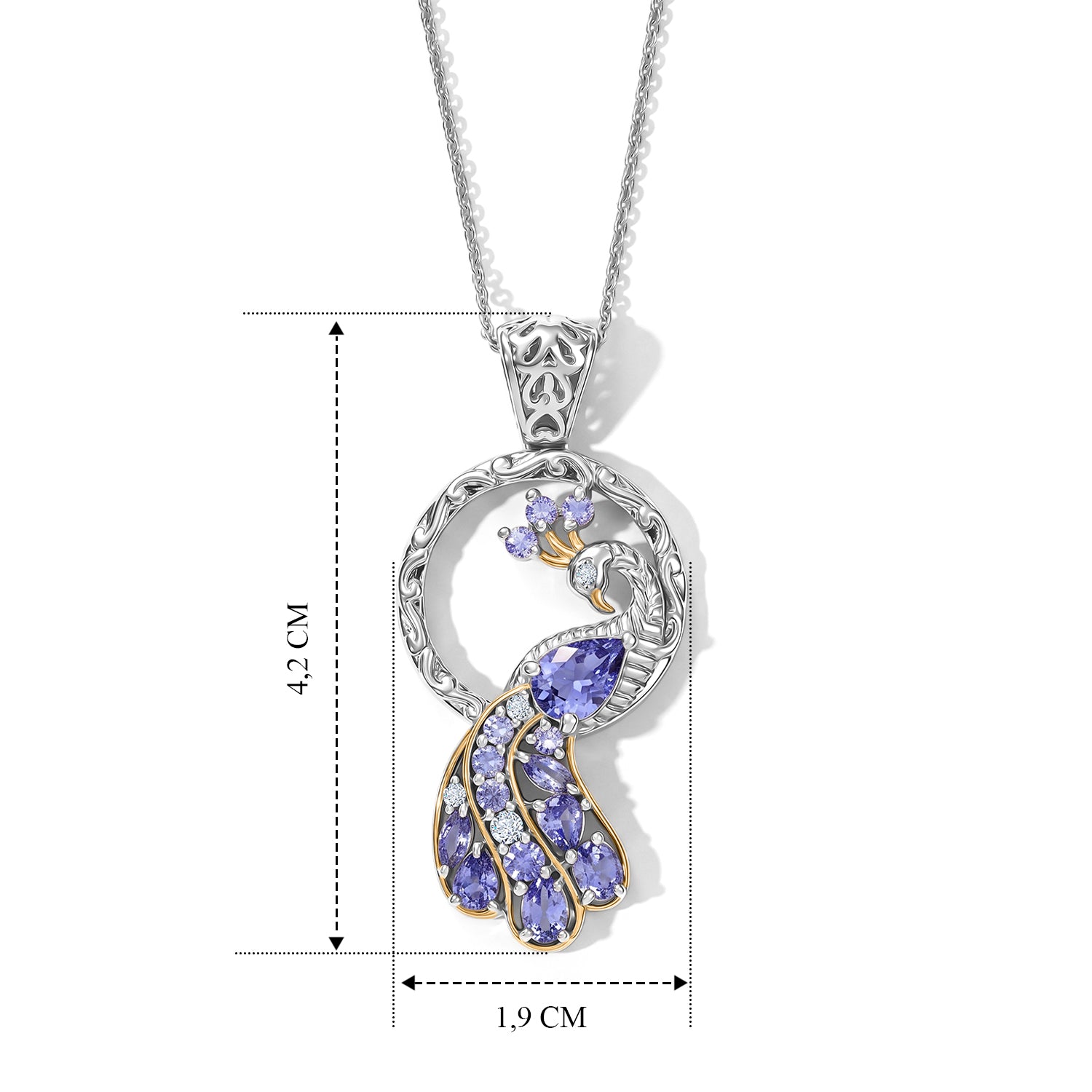 D'Joy Tansanit Schmuckset ca. 50 cm 925 Silber Rhodiniert, 925 Silber Rhodiniert und 750 Gelbgold Vermeil ca. 1,98 ct.