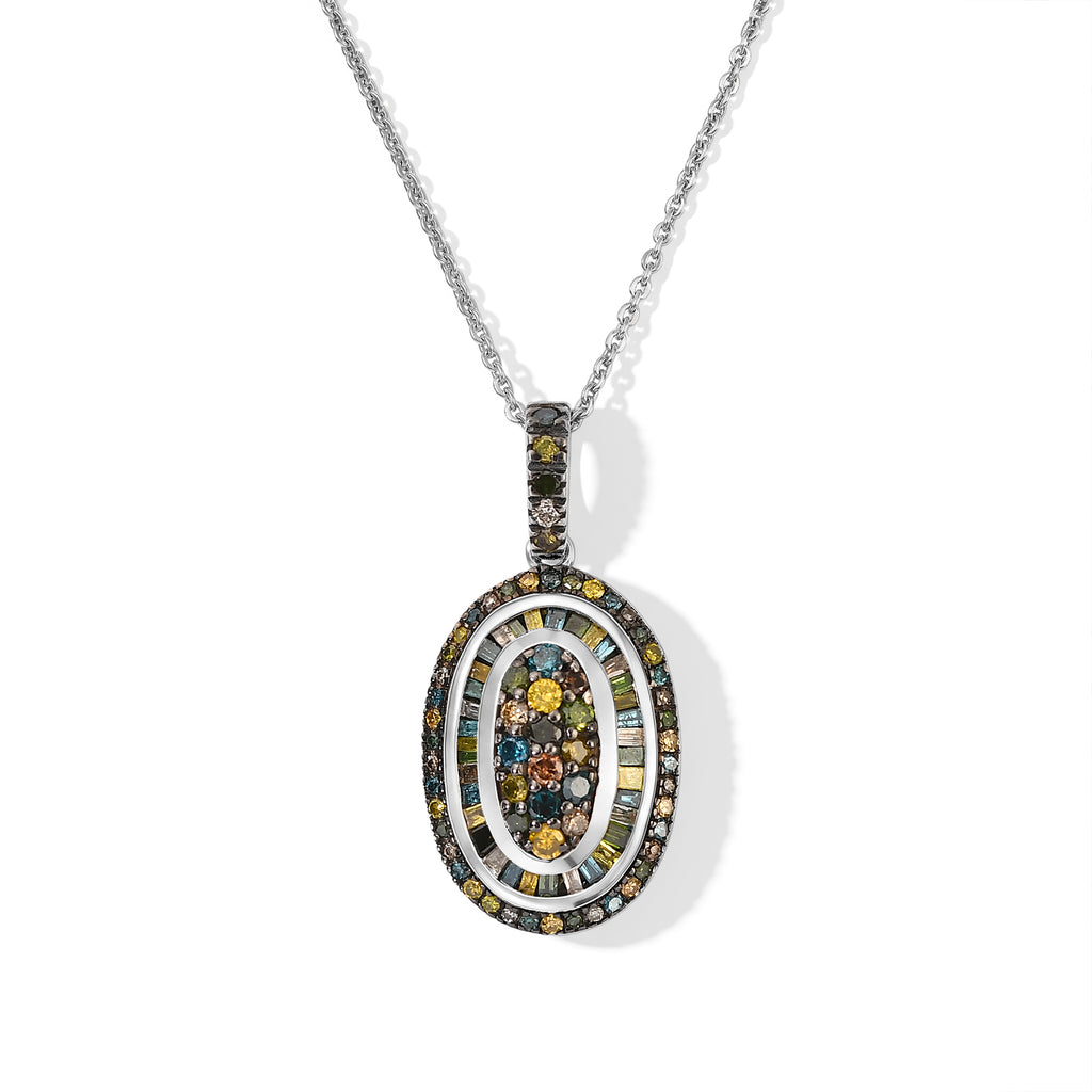D'Joy Natürlicher Champagner Diamant, Blauer Diamant Schmuckset ca. 50 cm 925 Silber Rhodiniert ca. 0.93 ct