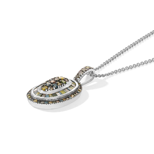 D'Joy Natürlicher Champagner Diamant, Blauer Diamant Schmuckset ca. 50 cm 925 Silber Rhodiniert ca. 0.93 ct