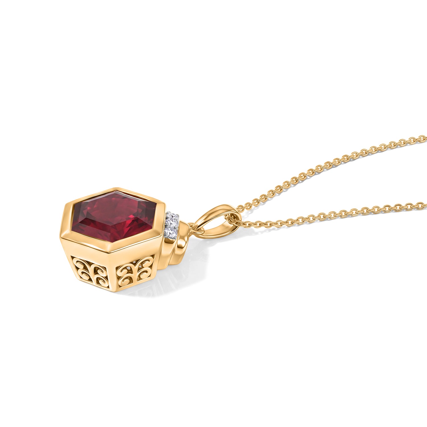 LUXURIANT - AAA Lab Grown Rubin, Weißer Zirkon Schmuckset ca. 50 cm 925 Silber 750 Gelbgold vermeil ca. 10,28 ct.