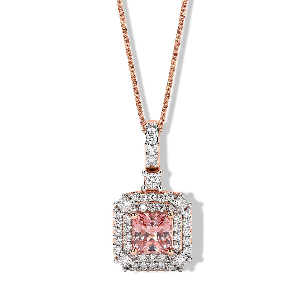 D'Joy AA Rosa Morganit, Moissanit AGI zertifiziert Schmuckset ca. 45 cm 925 Silber 750 Roségold vermeil ca. 1,54 ct.