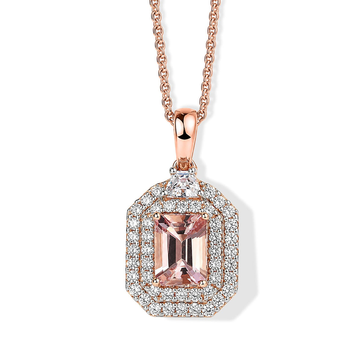 D'Joy AA Rosa Morganit, Moissanit Schmuckset ca. 45 cm 925 Silber 750 Roségold vermeil ca. 1,43 ct.