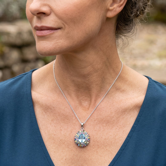 LUXURIANT DIAMOND - AA Blauer Zirkon, Lab Grown Blauer Diamant Schmuckset ca. 50 cm 925 Silber Rhodiniert ca. 3,17 ct.