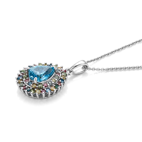LUXURIANT DIAMOND - AA Blauer Zirkon, Lab Grown Blauer Diamant Schmuckset ca. 50 cm 925 Silber Rhodiniert ca. 3,17 ct.