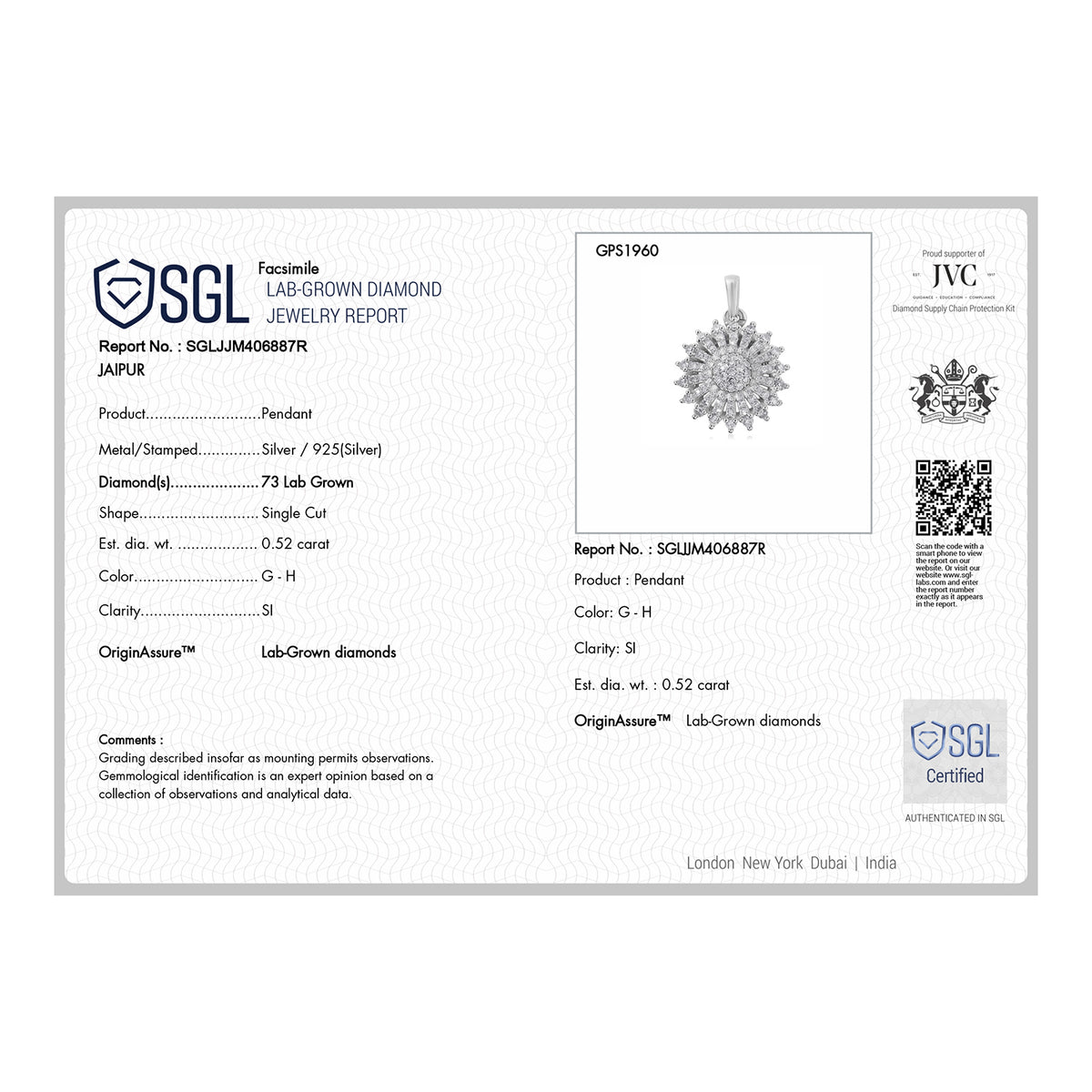 LUXURIANT DIAMOND - Lab Grown Diamant SGL zertifiziert SI-GH Schmuckset ca. 50 cm 925 Silber Rhodiniert ca. 0,53 ct.
