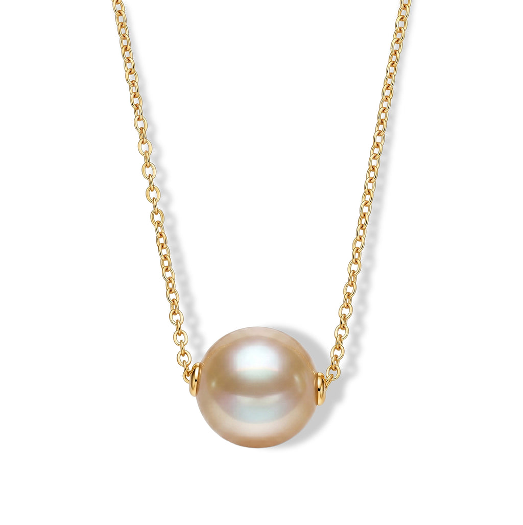 D'Joy AAA Goldene Südsee Perle (12-13 mm) Solitär Anhänger mit 50cm Kette, 925 Silber 750 Gelbgold Vermeil