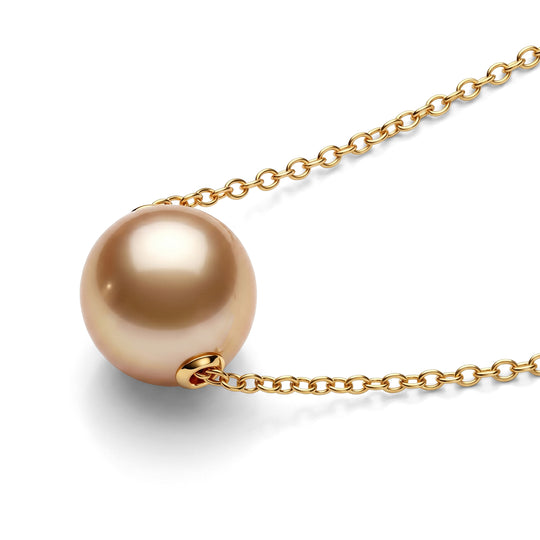 D'Joy AAA Goldene Südsee Perle (12-13 mm) Solitär Anhänger mit 50cm Kette, 925 Silber 750 Gelbgold Vermeil