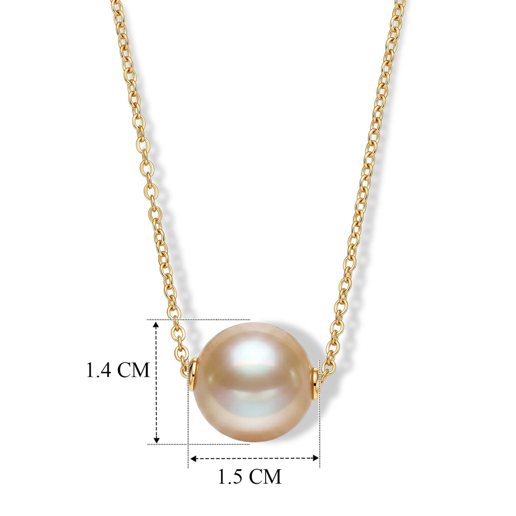 D'Joy AAA Goldene Südsee Perle (12-13 mm) Solitär Anhänger mit 50cm Kette, 925 Silber 750 Gelbgold Vermeil