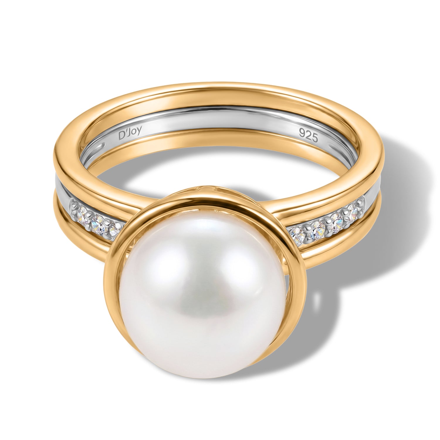 D'Joy Weiße Edison Perle (10-11mm), Moissanit Schmuckset 925 Silber Rhodiniert, 925 Silber Vergoldet (Größe 16) 0.26 ct