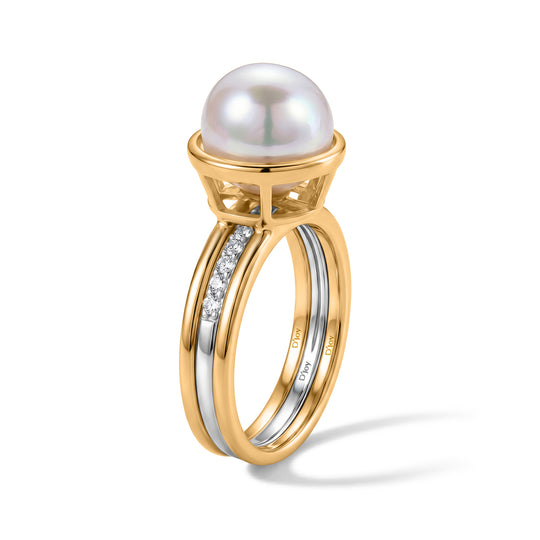 D'Joy Weiße Edison Perle (10-11mm), Moissanit Schmuckset 925 Silber Rhodiniert, 925 Silber Vergoldet (Größe 16) 0.26 ct