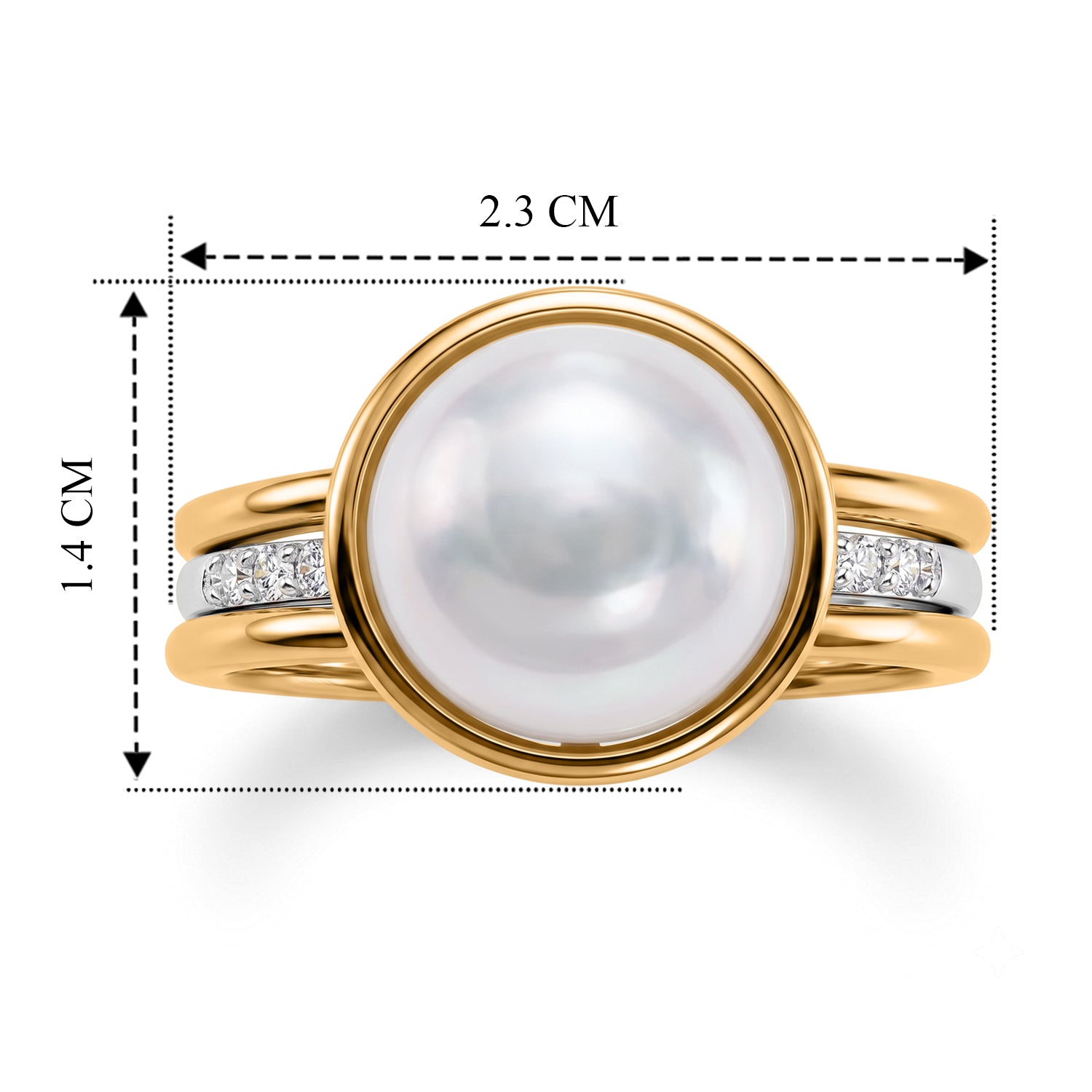 D'Joy Weiße Edison Perle (10-11mm), Moissanit Schmuckset 925 Silber Rhodiniert, 925 Silber Vergoldet (Größe 16) 0.26 ct