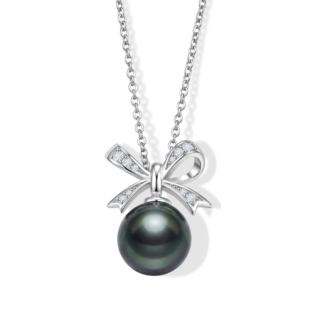 D'Joy Tahiti Perle, Moissanit Schmuckset ca. 45 cm 925 Silber Rhodiniert 0.10 ct