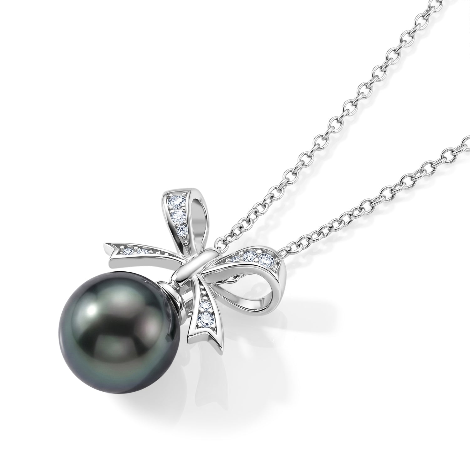 D'Joy Tahiti Perle, Moissanit Schmuckset ca. 45 cm 925 Silber Rhodiniert 0.10 ct