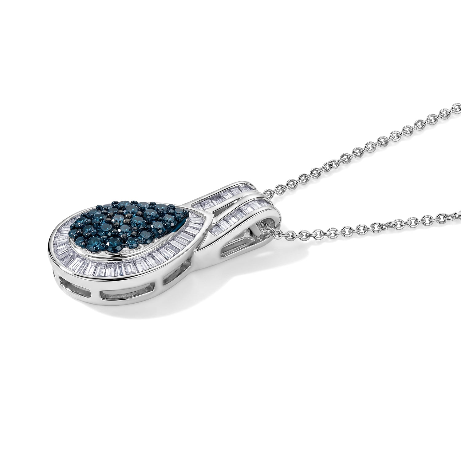 D'Joy Blauer Diamant (IR) Schmuckset ca. 50 cm 925 Silber Rhodiniert ca. 1.00 ct