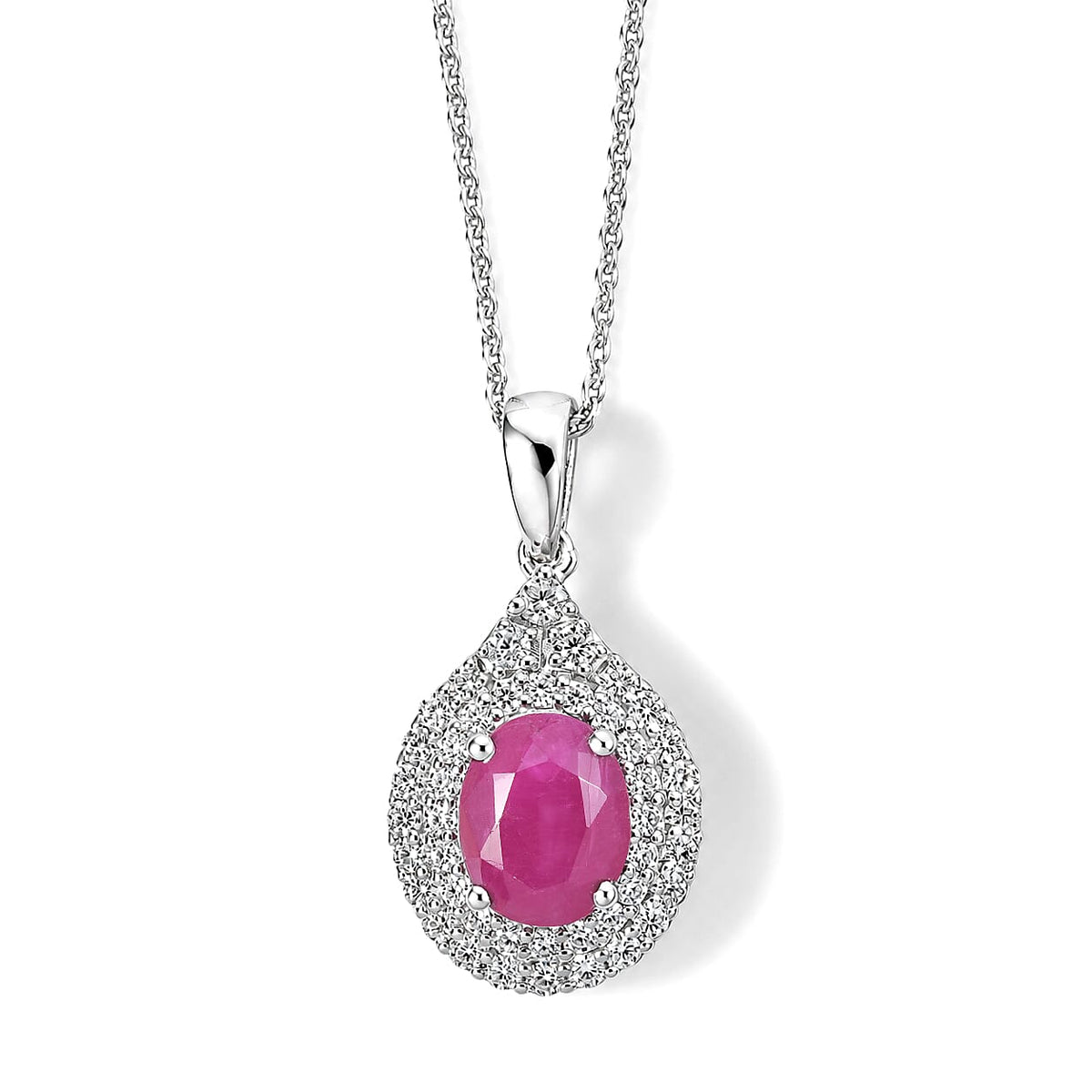 D'Joy AA Burmesischer Rubin, Moissanit Schmuckset ca. 45 cm 925 Silber Rhodiniert ca. 2,21 ct.