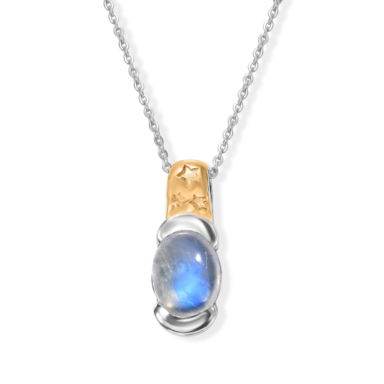 D'Joy Regenbogen Mondstein Schmuckset ca. 50 cm 925 Silber Gold, 925 Silber Platiniert und vergoldet ca. 2.17 ct