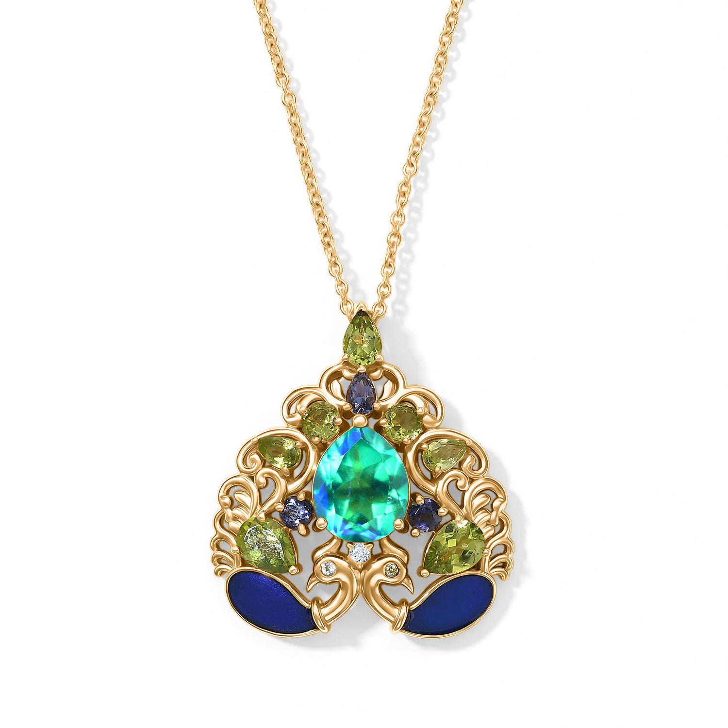 EVER TRUE Pfau Quarz Triplette, Peridot Schmuckset ca. 50 cm ca. 7,73 ct.