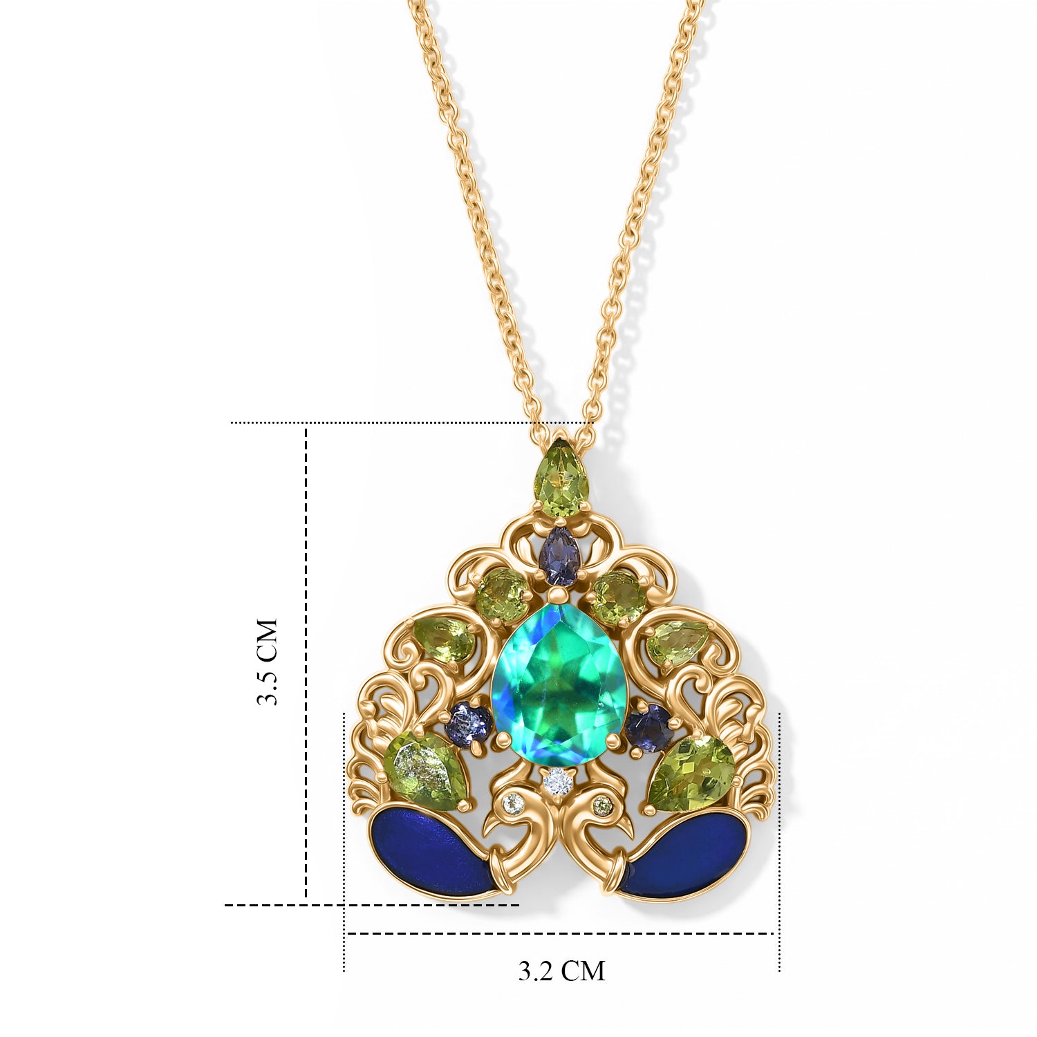 EVER TRUE Pfau Quarz Triplette, Peridot Schmuckset ca. 50 cm ca. 7,73 ct.