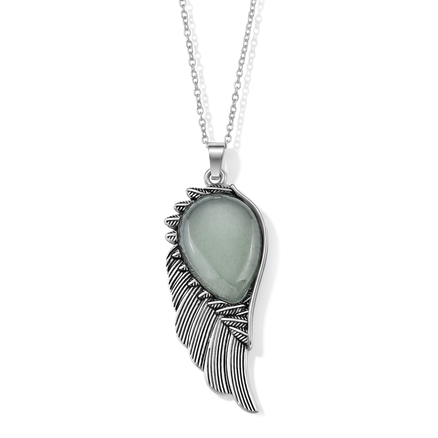 Grüner Aventurin Anhänger mit 50+5cm Edelstahl Kette und Taschenspiegel, Legierung - 45 ct.