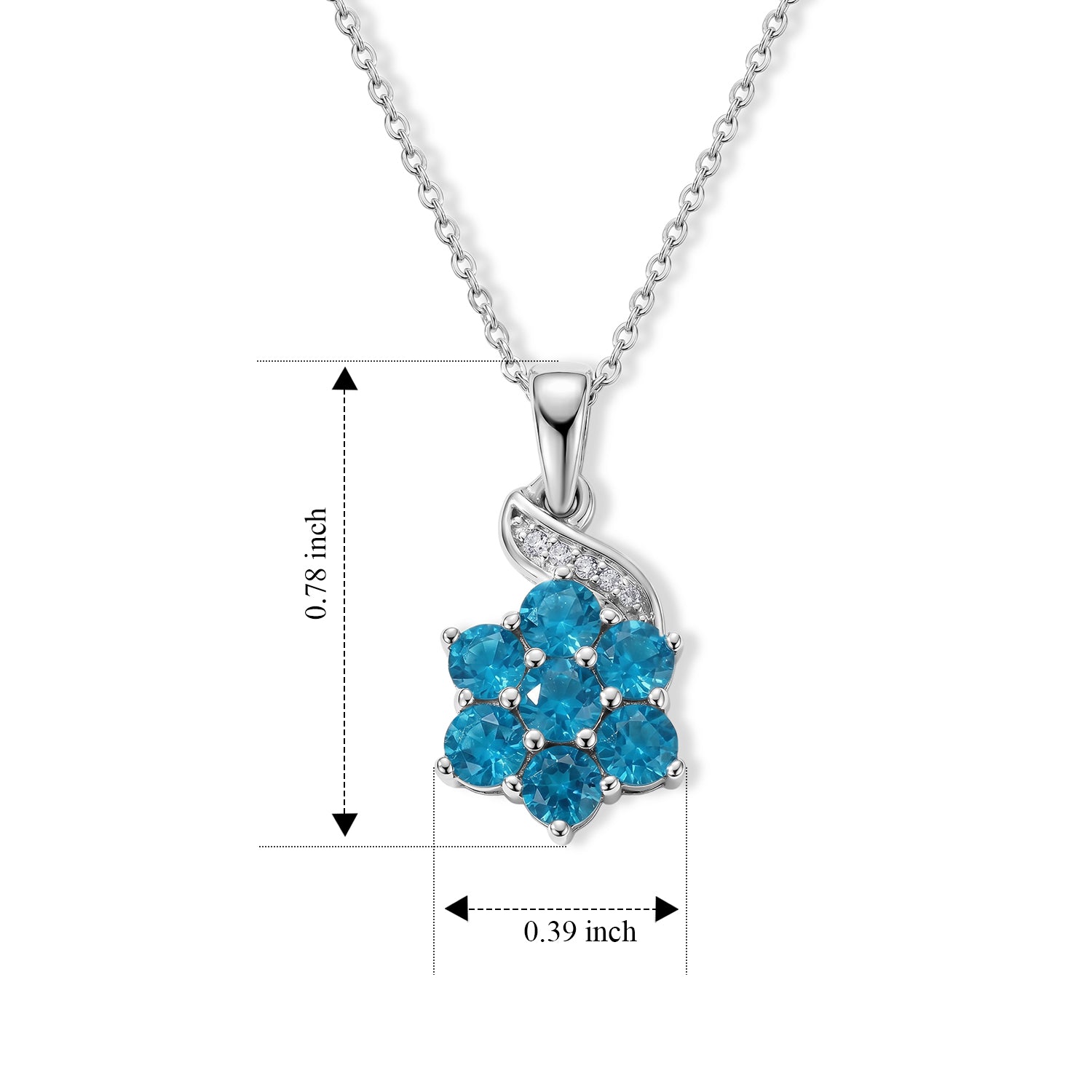 D'Joy Neon Apatit und Zirkon Anhänger mit 50cm Kette, 925 Silber platiniert - 0,87 ct.