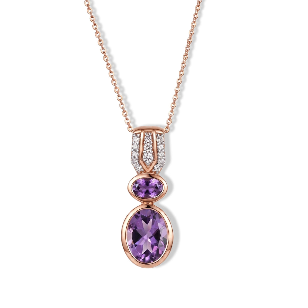 D'Joy AAA Rose De France Amethyst und Zirkon Anhänger mit 50cm Kette, 925 Silber rosévergoldet - 3,05 ct.