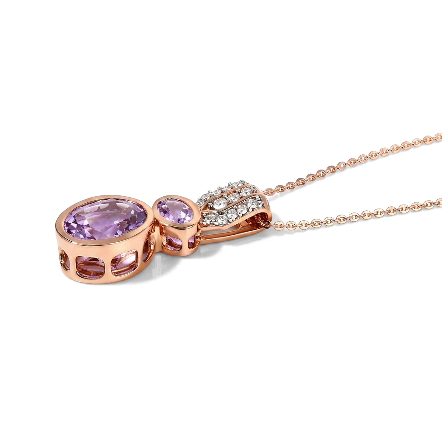 D'Joy AAA Rose De France Amethyst Schmuckset ca. 50 cm 925 Silber Rosévergoldet ca. 3,05 ct.