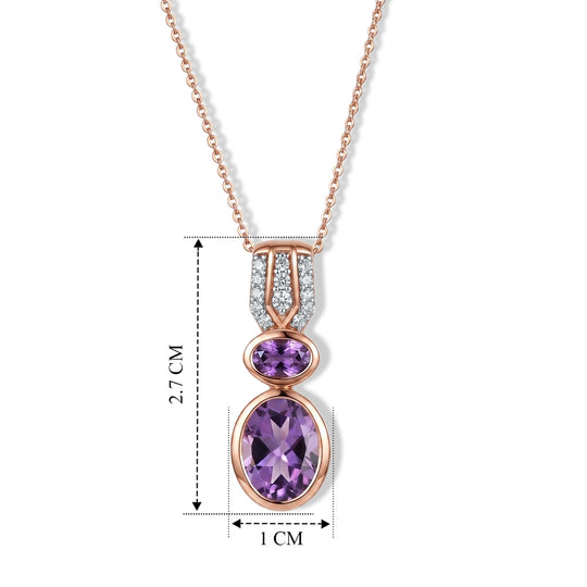 D'Joy AAA Rose De France Amethyst und Zirkon Anhänger mit 50cm Kette, 925 Silber rosévergoldet - 3,05 ct.