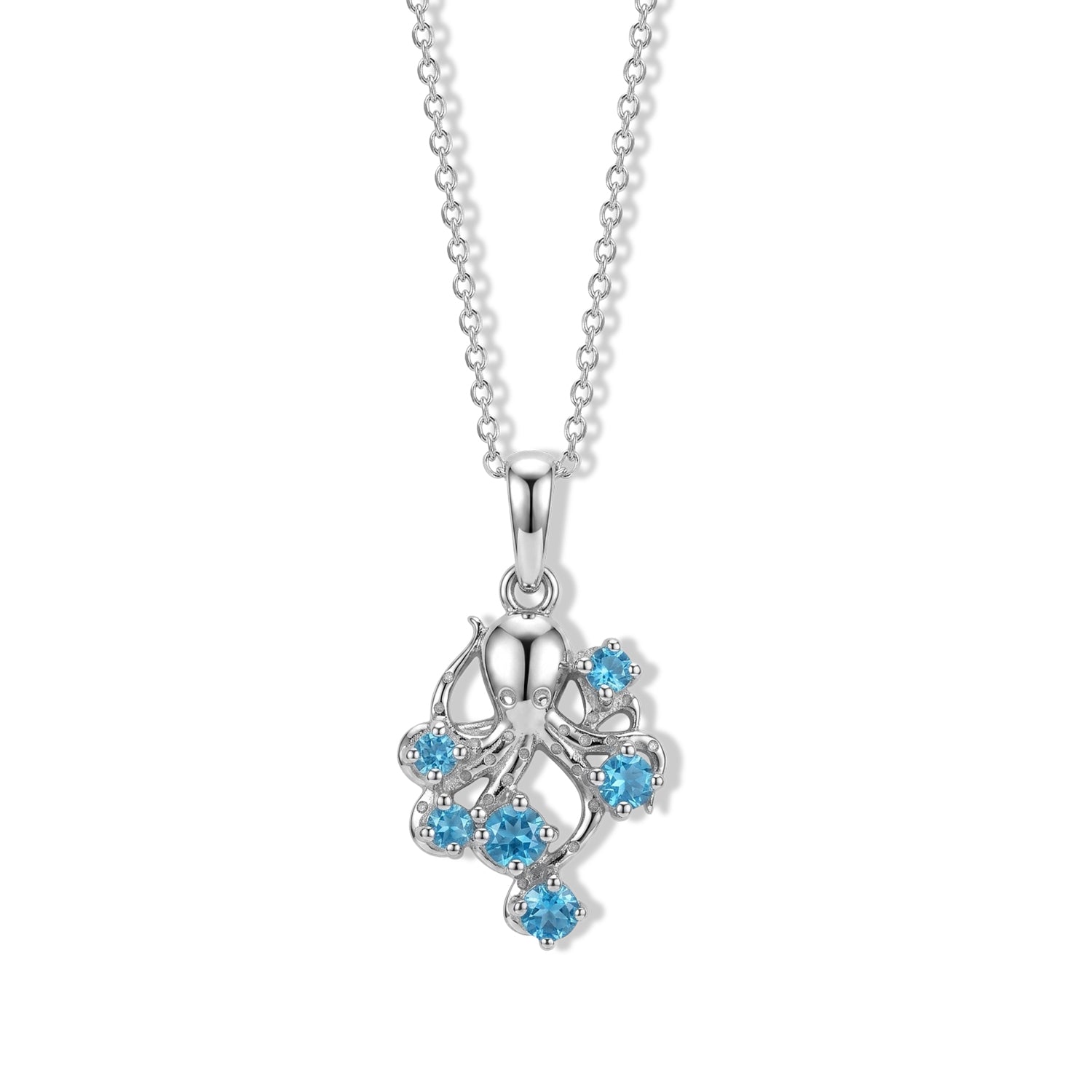 D'Joy Neon Apatit Oktopus Anhänger mit 50cm Kette, 925 Silber platiniert - 0,37 ct.