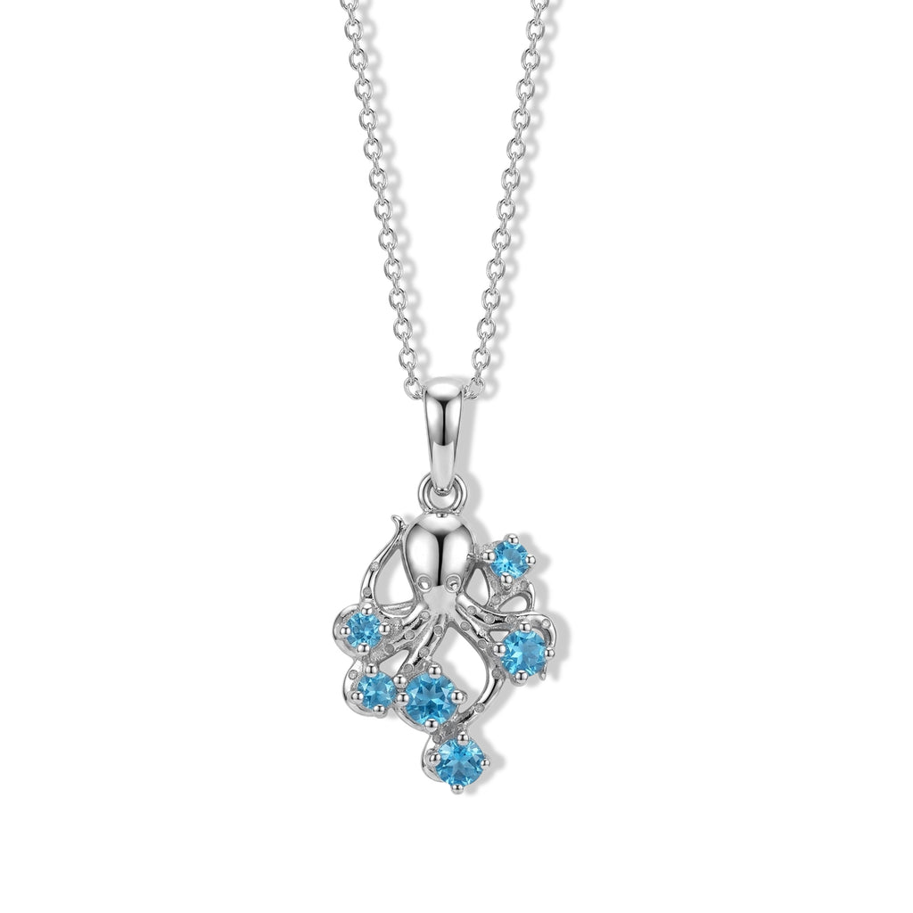 D'Joy Neon Apatit Oktopus Anhänger mit 50cm Kette, 925 Silber platiniert - 0,37 ct.