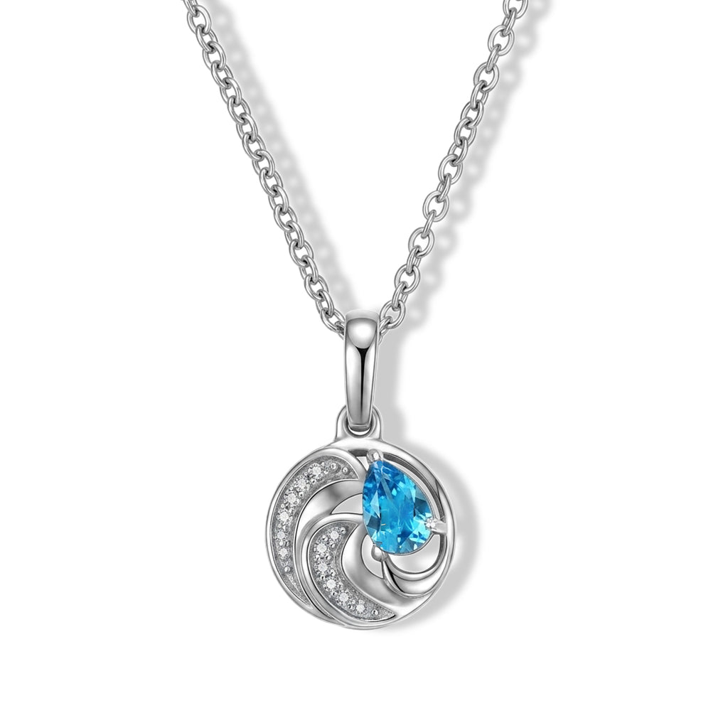 D'Joy Neon Apatit und Zirkon Anhänger mit 50cm Edelstahl-Kette, 925 Silber platiniert - 0,42 ct.