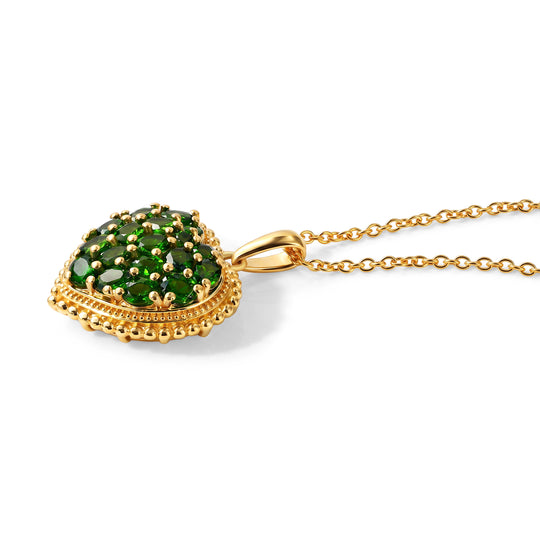 EverTrue natürlicher, äthiopischer Welo Opal Herz Cluster Anhänger mit 50cm Edelstahl Kette, Bronze mit Gelbgold E-Beschichtung - 1,76 ct.