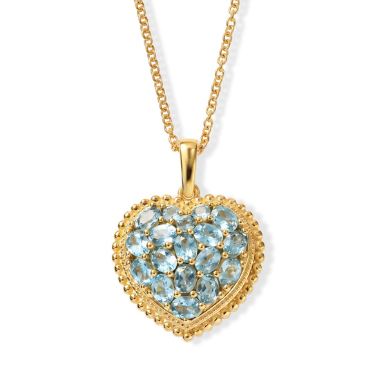 EverTrue natürlicher, äthiopischer Welo Opal Herz Cluster Anhänger mit 50cm Edelstahl Kette, Bronze mit Gelbgold E-Beschichtung - 1,76 ct.