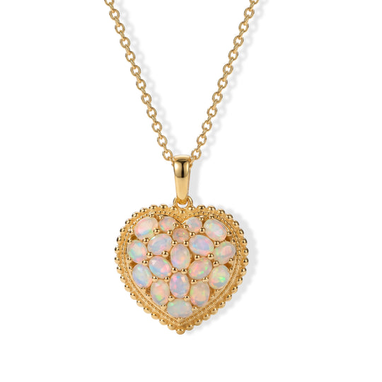 EverTrue natürlicher, äthiopischer Welo Opal Herz Cluster Anhänger mit 50cm Edelstahl Kette, Bronze mit Gelbgold E-Beschichtung - 1,76 ct.
