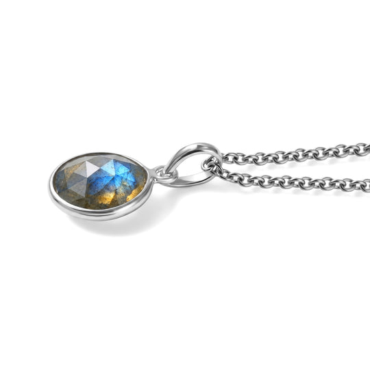 AAA Labradorit Anhänger, 925 Silber, 316L Edelstahl Kette ca. 50 cm ca. 4.33 ct