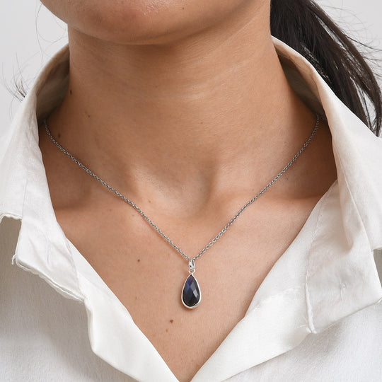 AAA Labradorit Anhänger, 925 Silber, 316L Edelstahl Kette ca. 50 cm ca. 4.33 ct